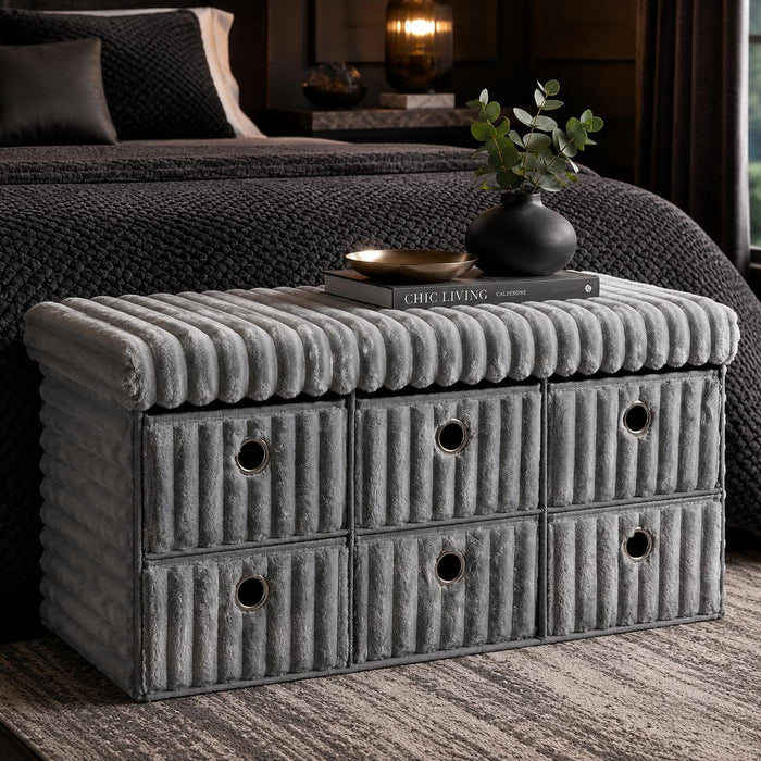 6-Drawer Ottoman Storage Bench – Velvet Cord