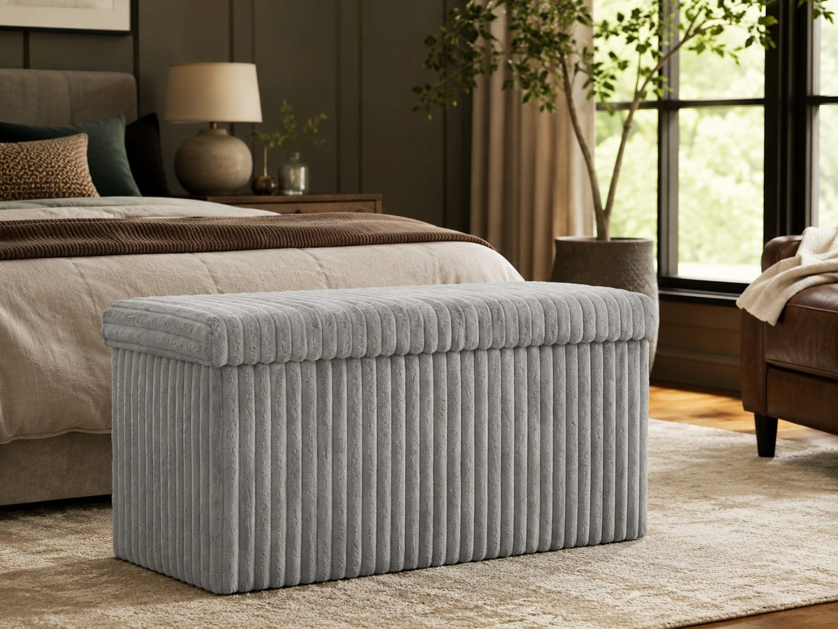 Ribbed Velvet Storage Ottoman Box