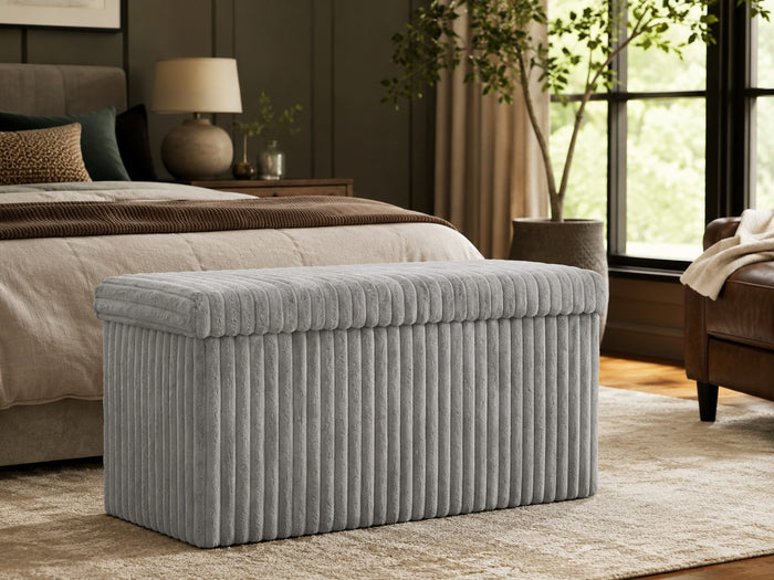 Ribbed Velvet Storage Ottoman Box