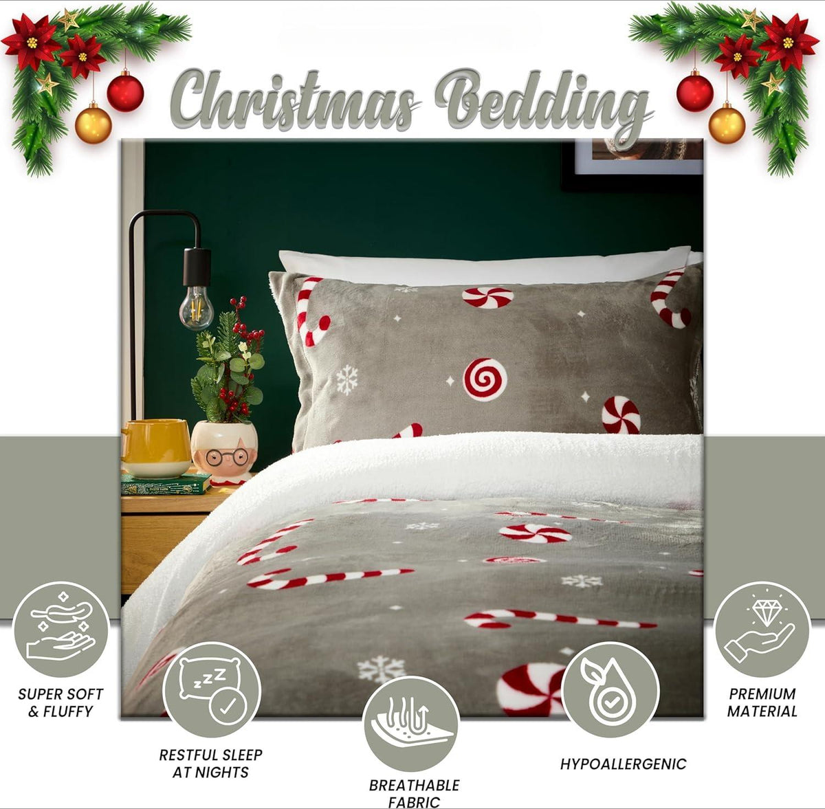 Teddy Fleece Candy Cane Duvet Cover Set